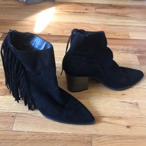 Black suede fringe ankle boots